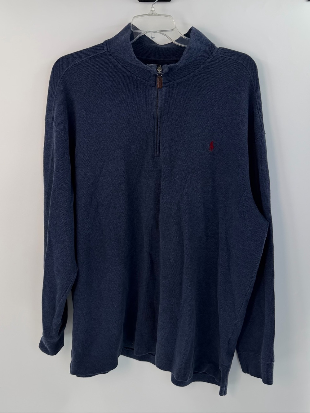 Polo Ralph Lauren Men’s 2XB Big Navy Quarter Zip Cotton Sweater Red Pony Logo